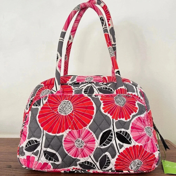 EUC Vera Bradley Bowler Purse Cheery Blossoms Satchel Shoulder Bag W/ Coin Purse - Picture 6 of 14